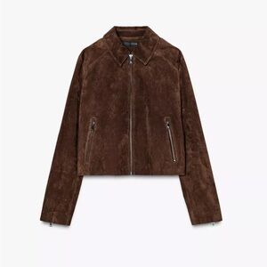 Zara 100% Leather Suede Jacket - Brown - Brand New With Tags Small 8073/041